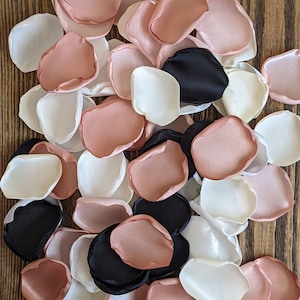 Black, Rose Gold & Blush Satin Rose Petals: Wedding Confetti