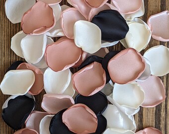 Black rose gold blush mix rose petals for wedding, Parisian baby shower decorations, Paris bridal shower confetti toss, aisle runner flowers