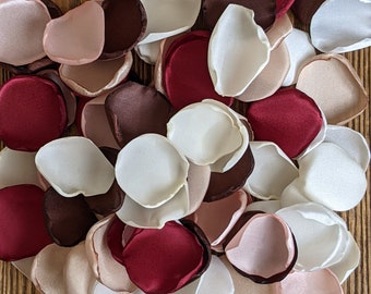Burgundy Brown Blush Satin Rose Petals: Rustic Wedding Decor