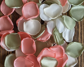 Sage coral mix of rose petals for wedding decoration, rustic barn bridal shower decor, summer party table floral confetti, flower girl toss