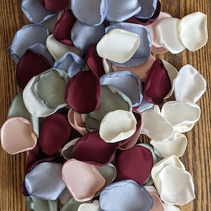 Dusty Blue Burgundy Satin Rose Petals: Wedding Confetti Decor