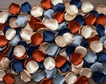 Rust Dusty Blue Navy Champagne Ivory Rose Petals - Boho Fall Table Scatter, Coastal Autumn Wedding Decor, Flower Girl Petals