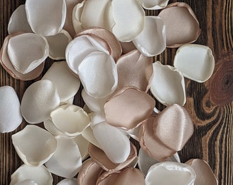 Neutral champagne ivory cream mix of rose petals for wedding decor, simple floral centerpieces for tables, entrance and altar wedding toss