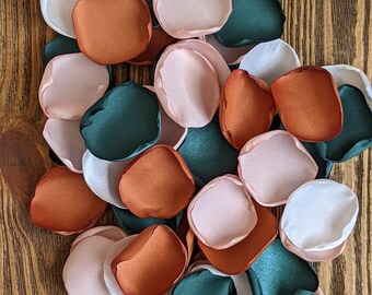 Fall wedding and bridal shower rustic decorations, custom emerald terracotta blush rose petals for flower girl baskets, barn wedding decor