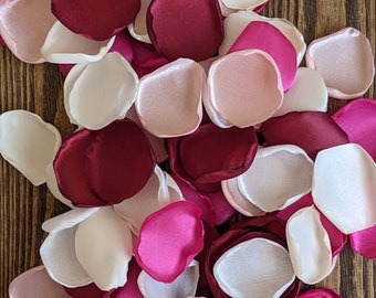 Burgundy fuchsia blush mix of rose petals for rustic wedding, vintage bridal shower decoration, flowers for flower girl basket aisle toss