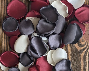 Charcoal burgundy mix rose petals for wedding decor, flowers for church, flower girl confetti for basket, bridesmaid proposal box supplies
