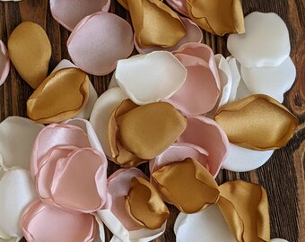 Gold blush mix of rose petals flowers for wedding decor, bridal shower confetti to toss, petals for bridal gown box, garden tea party decor
