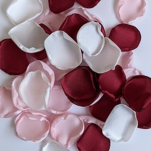 Pastel Pink Burgundy Ivory Satin Rose Petals: Wedding Confetti