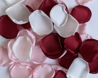 Pastel pink burgundy ivory custom rose petals for wedding decor centerpieces, rustic bridal shower confetti, flowers for flower girl toss