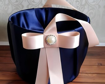 Navy flower girl basket, Blush flower girl basket, wedding basket, Navy and Blush wedding, Classic flower girl basket, navy petal basket