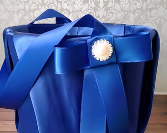 Royal Blue Flower girl basket, wedding flower basket, satin flower girl basket, flower girl, flower girl accessories,  flower girl basket