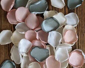 Dusty sage and blush mix of rose petals for wedding and bridal shower decoration, floral party decor accessories, flower girl petals toss