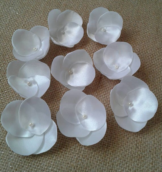 White satin flowers, satin flowers, white fabric flowers, sew on flowers, sew on applique, wedding flowers, flowers for bouquets. Il_570xn
