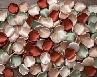 Sage Terracotta Champagne Rose Petals - Boho Fall Wedding Table Scatter, Flower Girl Petals, Earthy Neutral Decor