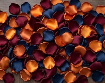 Burnt Orange Navy Terracotta Rose Petals - Moody Fall Wedding Table Scatter, Rustic Autumn Decor, Flower Girl Confetti