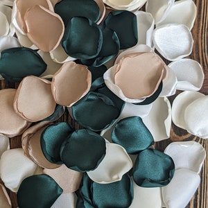 Emerald Champagne Satin Rose Petals: Wedding Confetti Toss