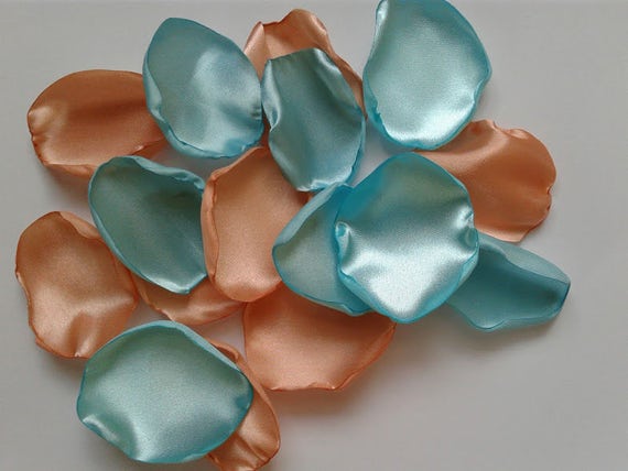 Peach and seafoam custom rose petals bulk for beach tropical wedding decor, flower girl baskets and aisle runner decor, wedding flowers toss Il_570xn