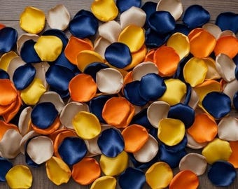 Navy Orange Rose Petals - Sunflower Yellow Wedding Decor, Satin Flower Girl Basket, Champagne Aisle Scatter, Set of 100+