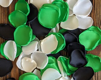 Wedding decor, Kelly green black mix of custom rose petals bulk for cones and baskets, flower girl supplies and party bridal shower confetti