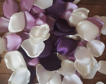 Plum ivory amethyst mix of rose petals for wedding and bridal shower decorations, fall party decor, simple centerpieces, flower girl toss