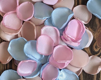 Light blue blush mix of rose petals for wedding aisle decor, arch scatter decor, boho shabby chic or beach flower girl petals for basket