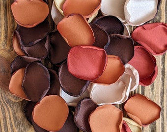 Fall terracotta rust brown champagne mix of rose petals for wedding, flowers for flower girl basket, ceremony and reception floral decor