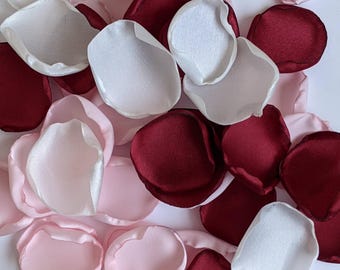 Burgundy pastel pink mix of rose petals for wedding table decoration, Wedding tablescapes decor, Flower girl petals for baskets and cones