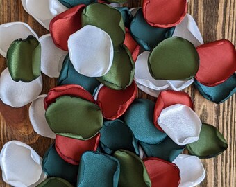 Rust emerald olive mix of rose petals for wedding decoration, simple centerpieces, flowers for flower girl baskets, bridal shower confetti