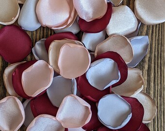 Fall rustic burgundy silver custom rose petals bulk for wedding table decor and flower girl baskets, aisle runner and bridal shower decor