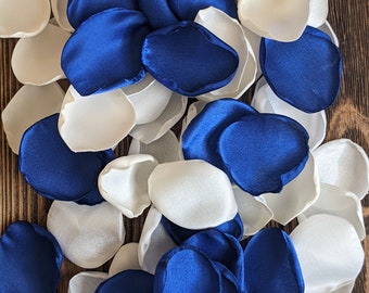 Royal blue cream and ivory mix of rose petals for wedding table decor, flowers for bridal shower and centerpieces toss, flower girl confetti