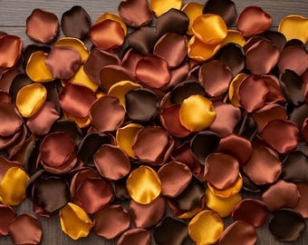 Sunflower Yellow Rust Terracotta Rose Petals - Rustic Fall Wedding Table Scatter, Autumn Bridal Shower Decor, Flower Girl Toss