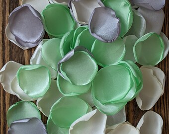 Mint silver rose petals wedding and bridal shower decor, mint to be flowers for flower girl basket and centerpieces, baby boy shower toss