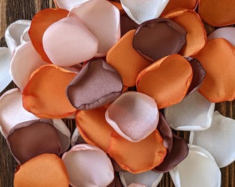 Burnt orange mix of rose petals for fall rustic wedding decoration, Bridal shower decor, Flower girl petals for baskets, Aisle runner decor
