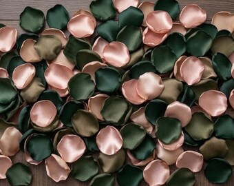 Emerald Olive Blush Rose Gold Petals - Luxe Botanical Table Scatter for Whimsical Garden Wedding Decor & Flower Girl
