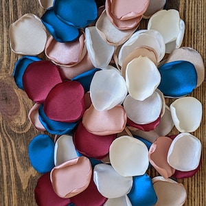 Teal burgundy rose gold champagne rose petals for fall wedding decor, bridal shower table decorations, flower girl confetti for baskets