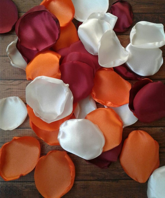 Fall rustic wedding decor, custom rose petals bulk, orange and burgundy flower petals for baskets, country wedding aisle runner toss Il_570xn