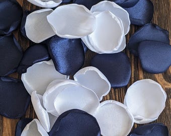 Navy white rose petals aisle runner decor, Wedding toss, Entrance decor, Ceremony reception flowers, Petals for cones, Wedding table decor