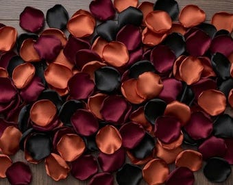 Terracotta Burgundy Black Rose Petals - Dark Boho Gothic Table Scatter, Moody Fall Wedding Decor, Flower Girl Petals