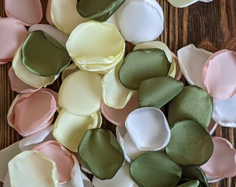 Willow green blush yellow custom wedding flower petals for baby shower or gender reveal decor, aisle runner toss, flower girl supplies
