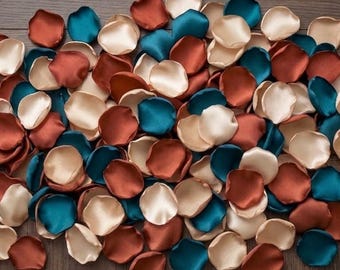 Teal Blush Terracotta Ivory Rose Petals - Boho Table Scatter, Coastal Fall Wedding Decor, Flower Girl Petals