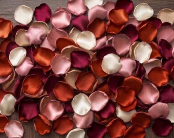 Burgundy Ivory Rust Dusty Rose Champagne Rose Petals, Boho Fall Table Scatter, Whimsical Warm Autumn Wedding Decor, Flower Girl Petals