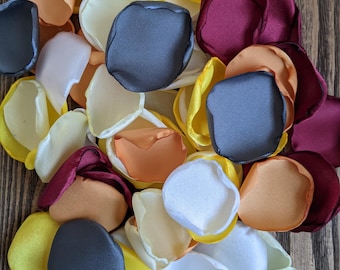 Charcoal mustard burgundy mix of rose petals for wedding decor, Flower girl petals for baskets, fall wedding decor, Rustic barn wedding toss