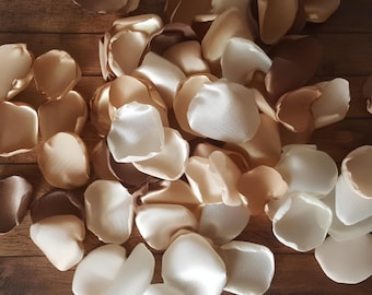 Rustic wedding decor centerpieces, taupe champagne and ivory flower petals for bridal shower, neutral rustic wedding decor, floral confetti