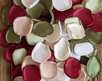 Willow burgundy sage mix rose petals for wedding decor, bridal shower floral confetti, flower girl supplies for baskets, aisle runner decor