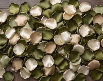 Olive Sage Champagne Rose Petals - Green Neutral Wedding Decor, Satin Table Scatter, Flower Girl Petals, Eucalyptus Bridal Shower Confetti