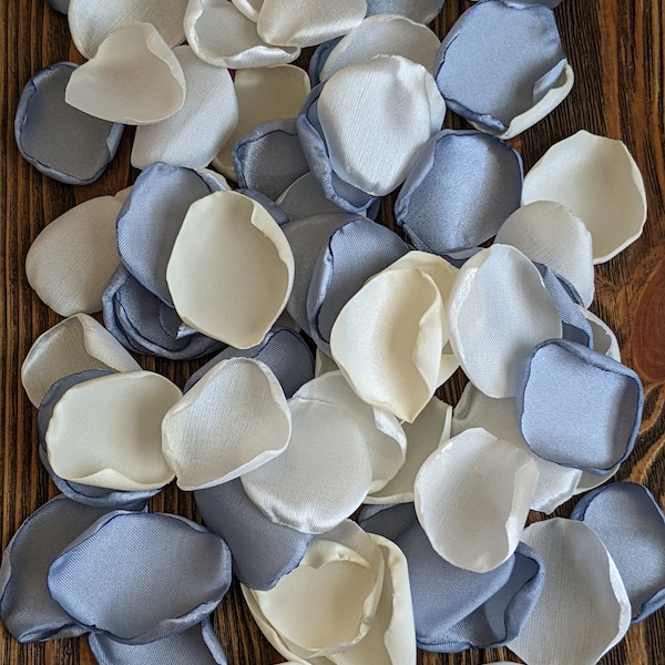 Dusty blue cream ivory mix of rose petals for wedding-centerpieces sprinkles-flowers for flower girl baskets-aisle runner decoration to toss