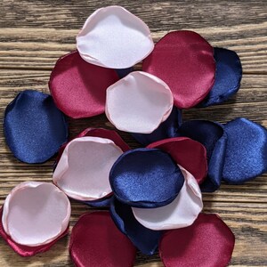 Blush, Burgundy & Navy Satin Rose Petals: Wedding Decor