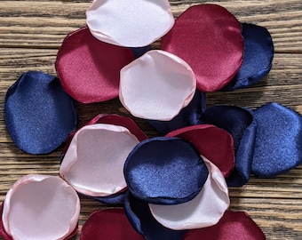 Signing table decoration, guest book table decor, blush burgundy navy rose petals for wedding decor, flower girl toss, bridal confetti toss
