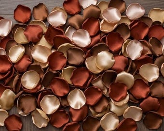 Brown Rust Champagne Rose Petals - Boho Earthy Fall Wedding Table Scatter, Autumn Flower Girl Decor, Rustic Neutral Party Confetti