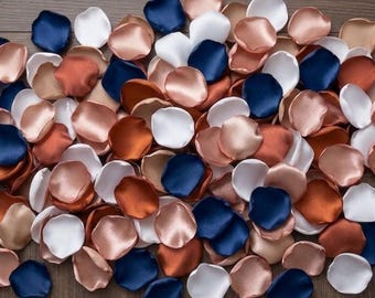 Terracotta Navy Blush Rose Petals - Boho Fall Wedding Table Scatter, Coastal Chic Decor, Flower Girl Petals, Champagne White